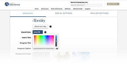 Abenity Back Office branding controls